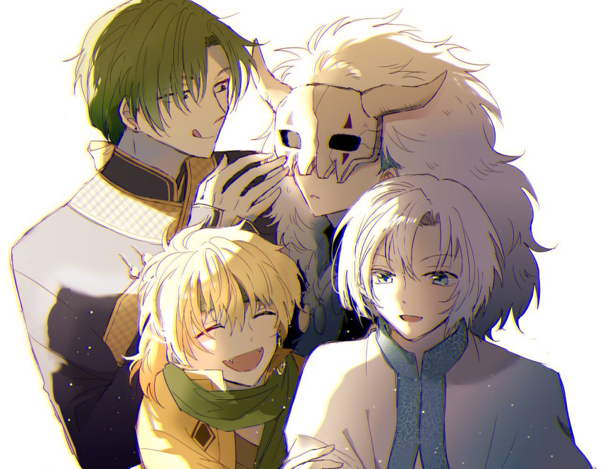 4boys, akatsuki_no_yona, blonde_hair, blue_eyes, blush, closed_eyes, closed_mouth, fur_trim