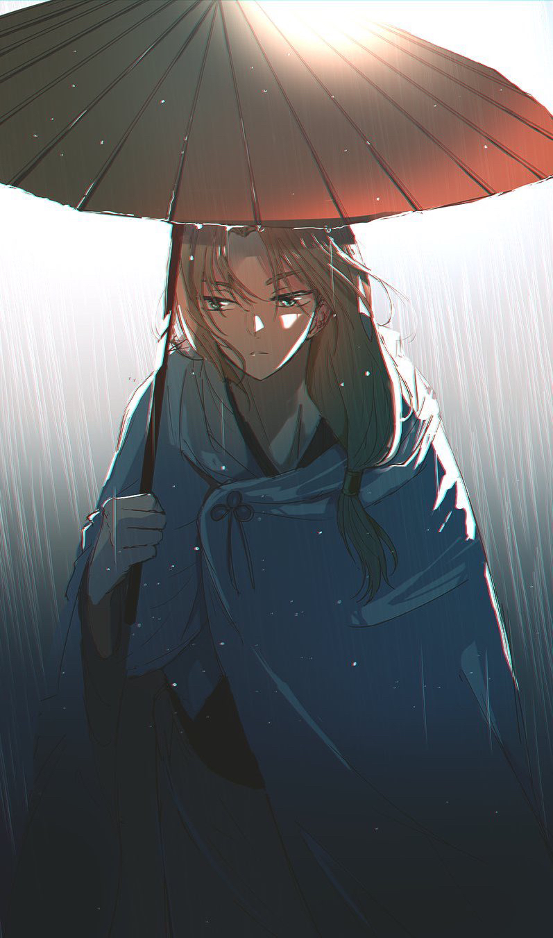 1boy, akatsuki_no_yona, black_shirt, blonde_hair, blue_eyes, cloak, closed_mouth, facing_viewer