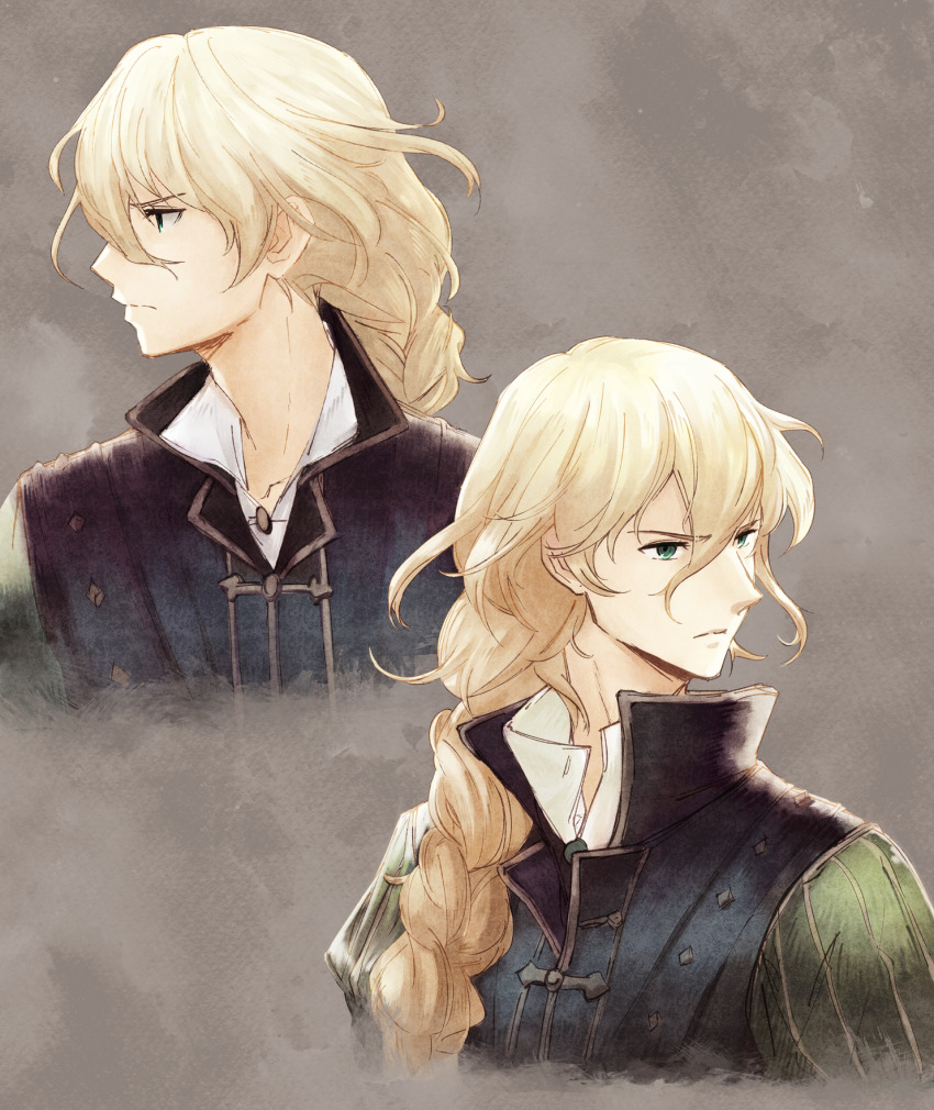 1boy, blonde_hair, braid, closed_mouth, frown, grey_hair, highres, korina_(mrpuripurin)