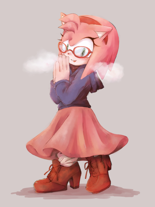 1girl, amy_rose, animal_ears, animal_nose, blue_hoodie, blush, bow, brown_bow