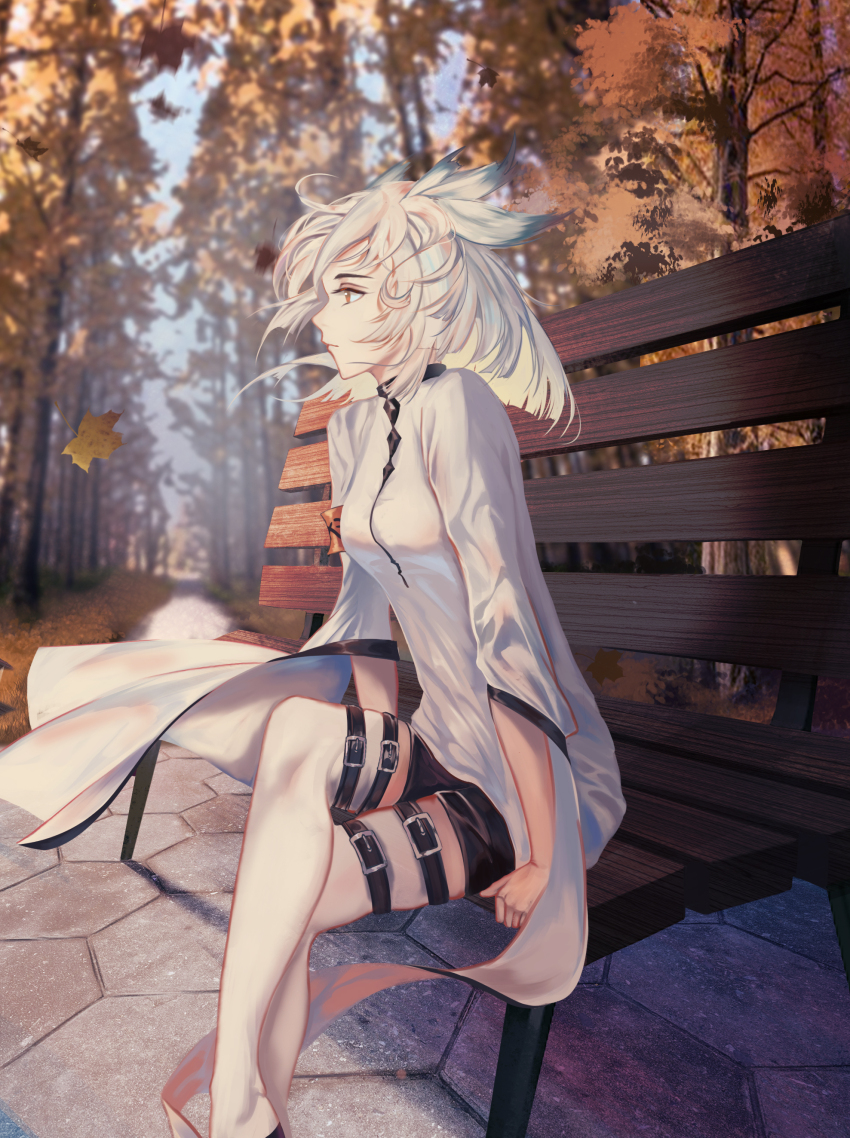 1girl, a_zhendechibuxiale, absurdres, arknights, autumn, belt, boots, commentary_request