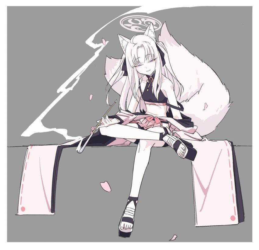 1girl, ahoge, animal_ear_fluff, animal_ears, bare_shoulders, bike_shorts, blue_archive, clothes_down