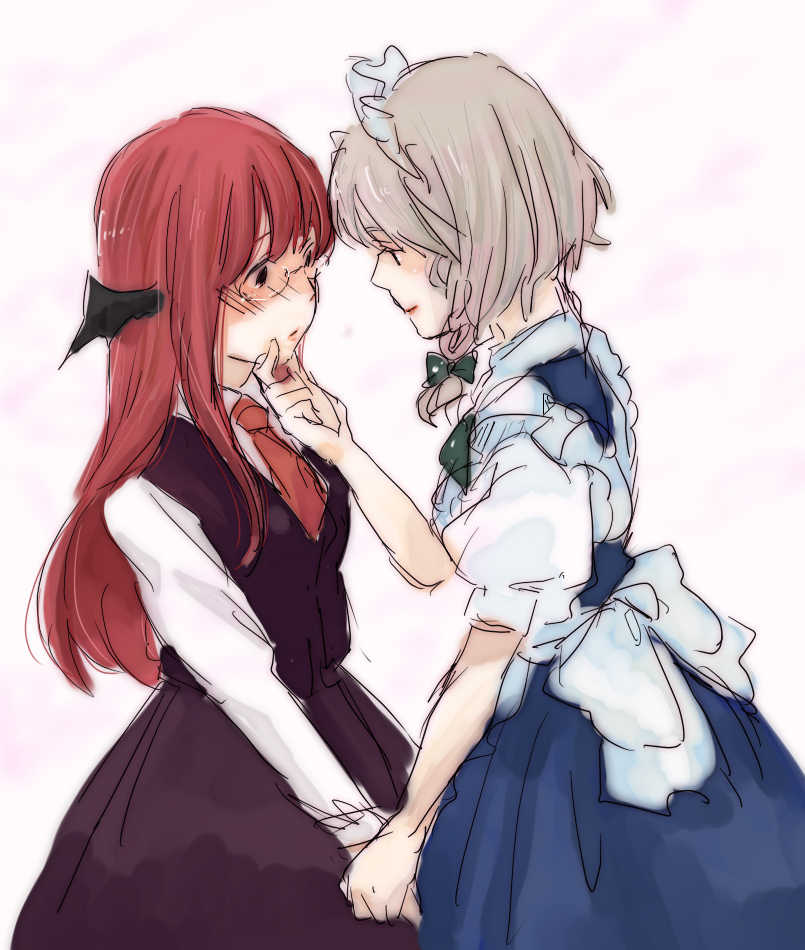 2girls, bad_id, bad_pixiv_id, bat_wings, bespectacled, blush, braid, embodiment_of_scarlet_devil