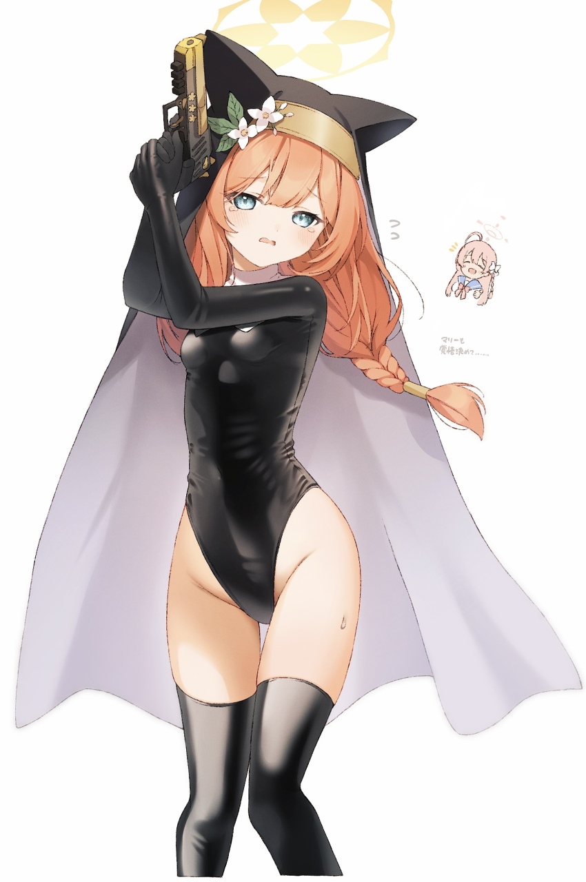 2girls, alternate_costume, animal_ear_headwear, animal_ears, black_leotard, blue_archive, blue_eyes, braid