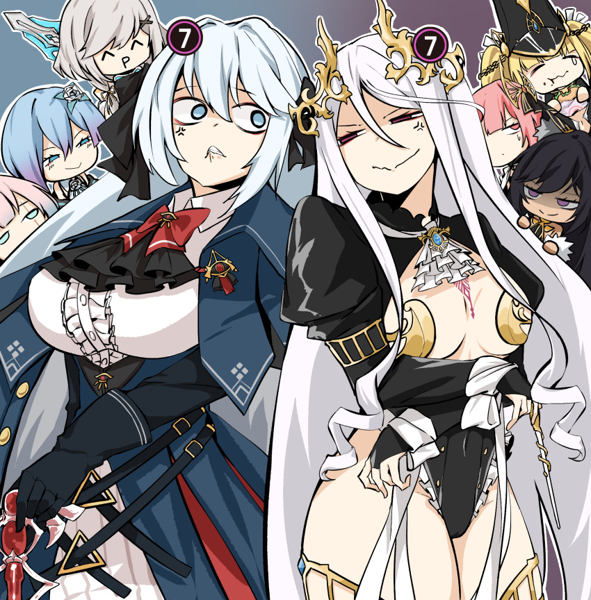 6+girls, ^_^, ^q^, anger_vein, animal_ears, ascot, black_ascot, black_gloves