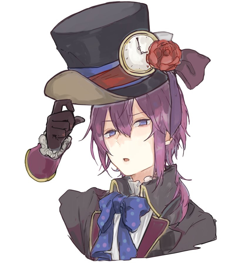 1boy, black_jacket, formal_clothes, gloves, hat, hat_tip, jacket, kanon_(shiro_to_kuro_no_alice)