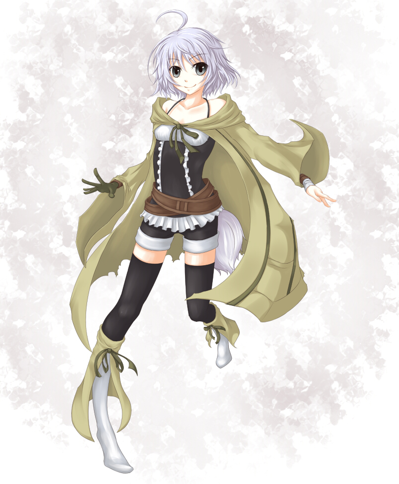 1girl, ahoge, bandages, belt, duel_monster, female_focus, grey_eyes, looking_at_viewer