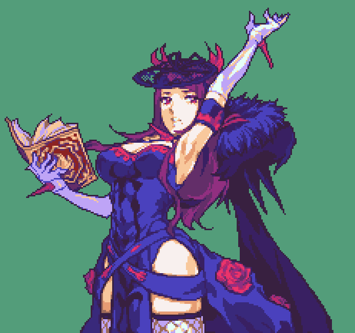 1girl, bare_shoulders, book, breasts, cleavage, dress, elbow_gloves, fascinator