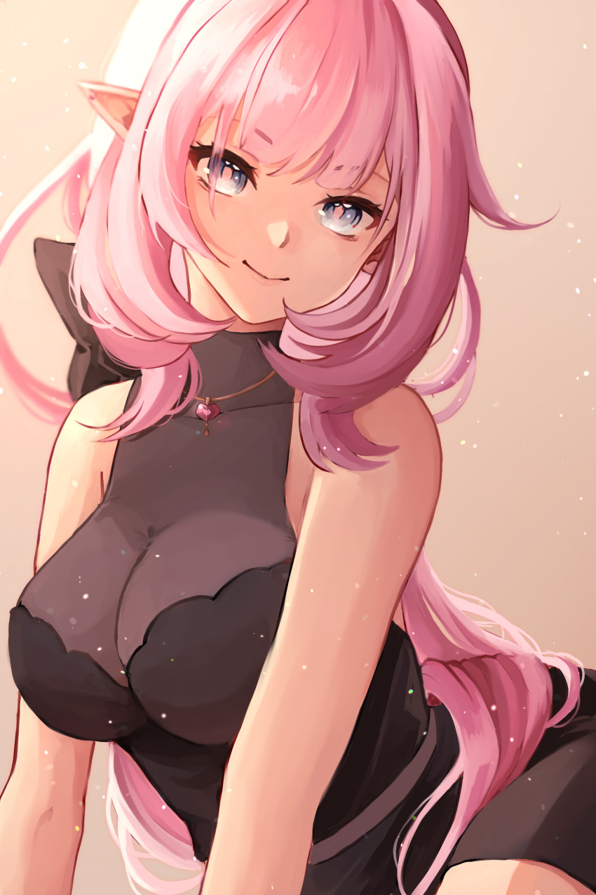 1girl, absurdres, alternate_costume, bare_shoulders, black_dress, blue_eyes, breasts, cleavage