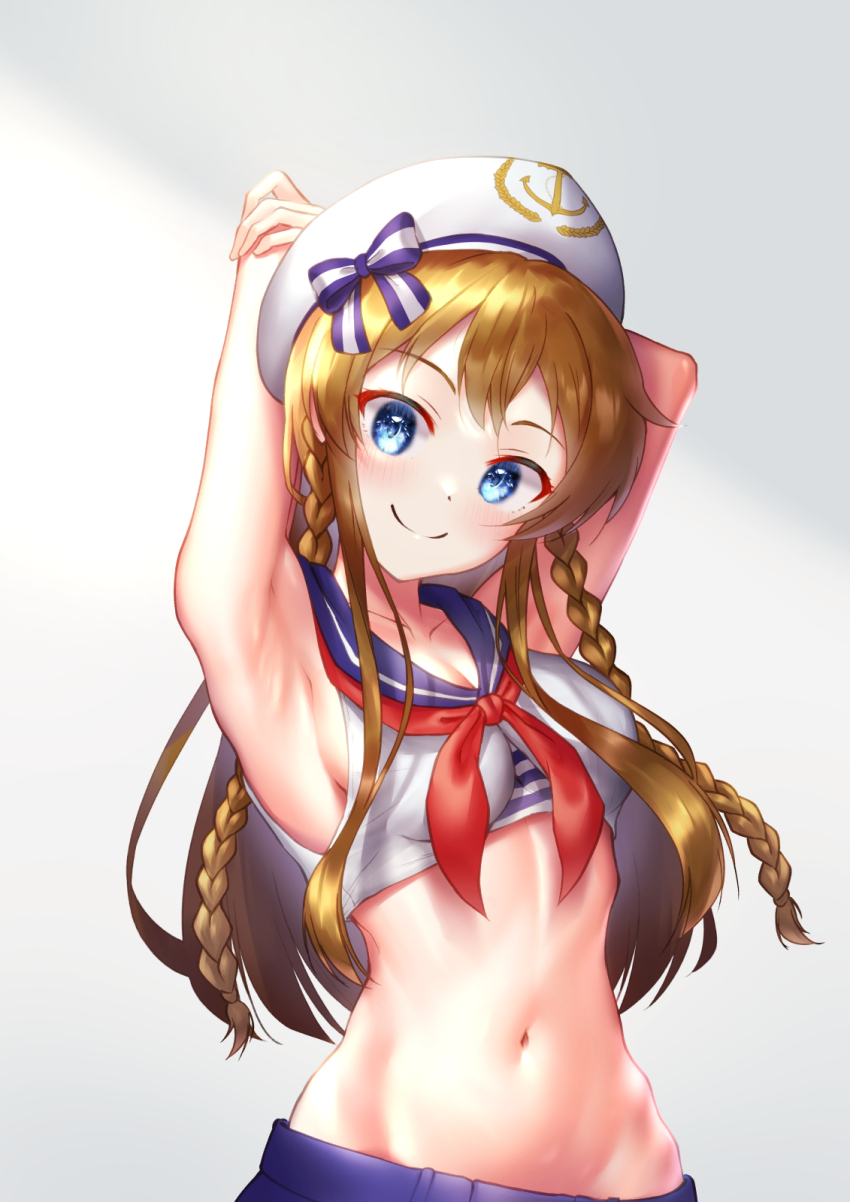 afrobluescombo, armpits, blue_eyes, brown_hair, groin, highres, idolmaster, idolmaster_million_live!