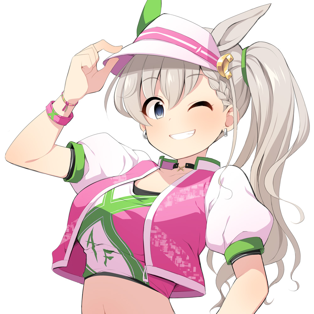 1girl, arm_up, black_choker, blue_eyes, braid, braided_bangs, breasts, choker