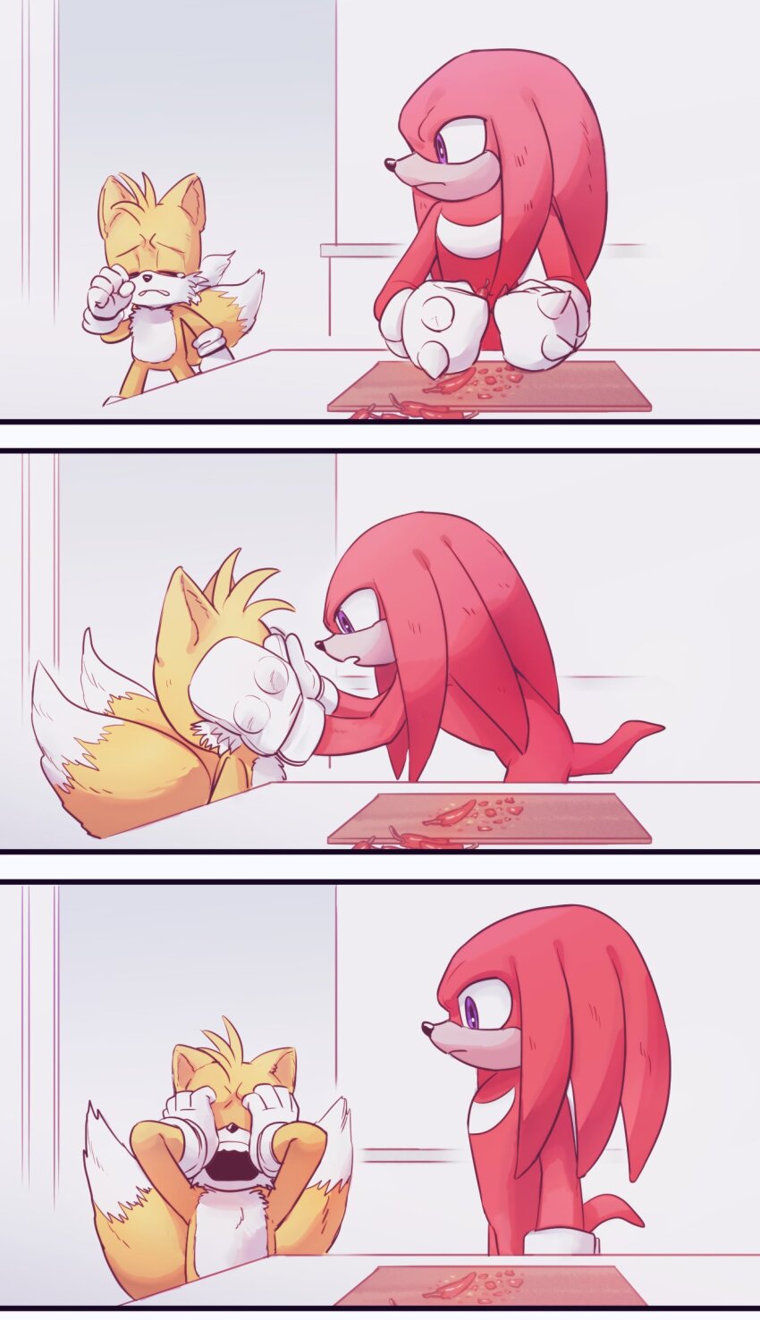 2boys, animal_ears, animal_nose, chili_pepper, closed_eyes, closed_mouth, comic, commentary