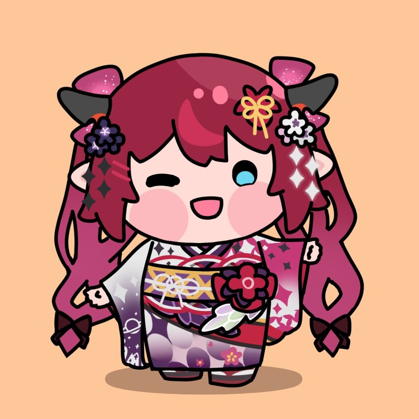 1girl, aqua_eyes, blush, chibi, highres, hololive, hololive_english, horns