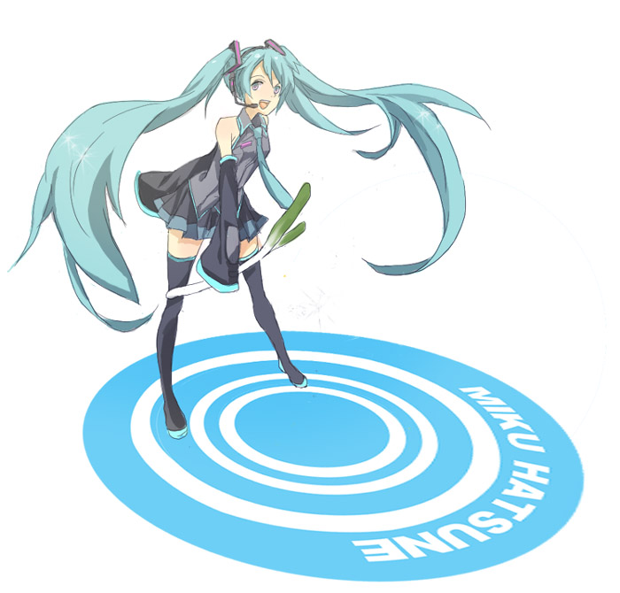 aqua_hair, gurunyanya, hatsune_miku, legs, long_hair, necktie, solo, spring_onion