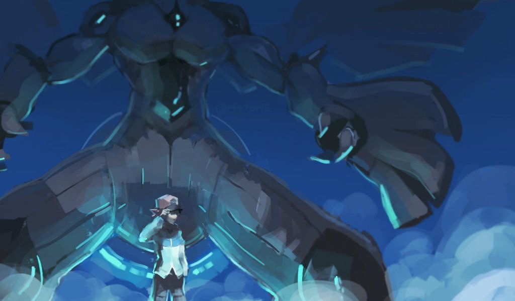 1boy, baseball_cap, blue_jacket, brown_hair, claws, gen_5_pokemon, grey_pants, hand_up