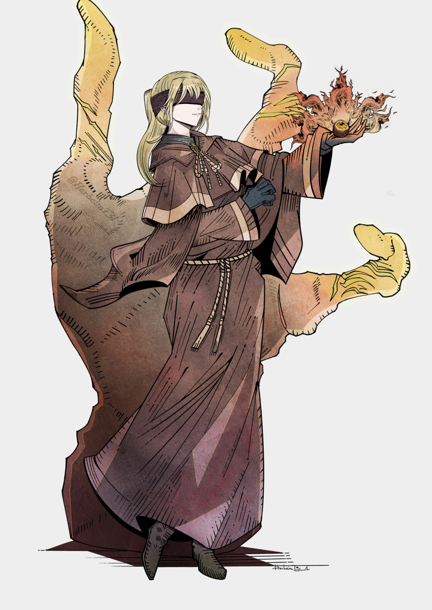 1girl, capelet, dress, elden_ring, full_body, herheim, highres, hyetta_(elden_ring)