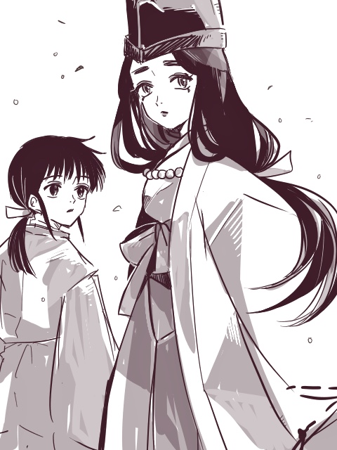 1boy, 1girl, aged_down, bead_necklace, beads, closed_mouth, cowboy_shot, facial_mark