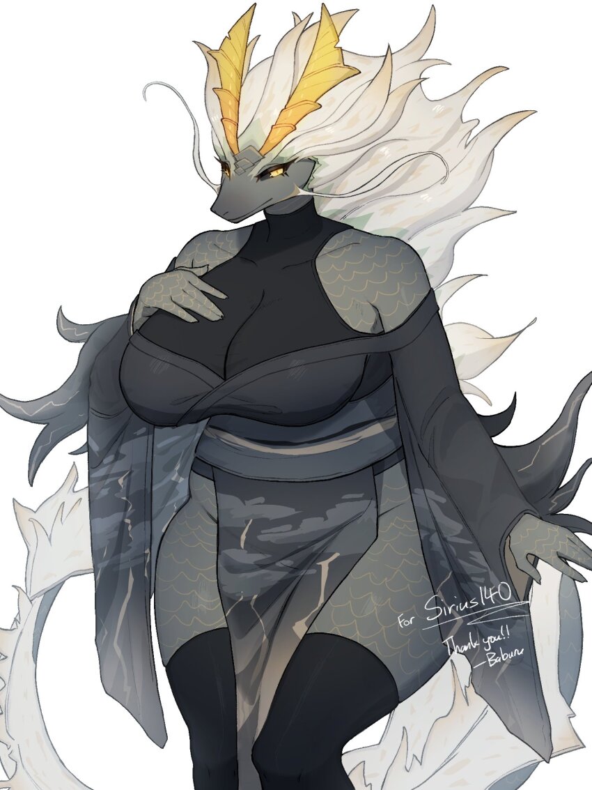 1girl, amatsumagatsuchi, artist_name, baburusushi, bare_shoulders, black_kimono, black_sclera, black_shirt