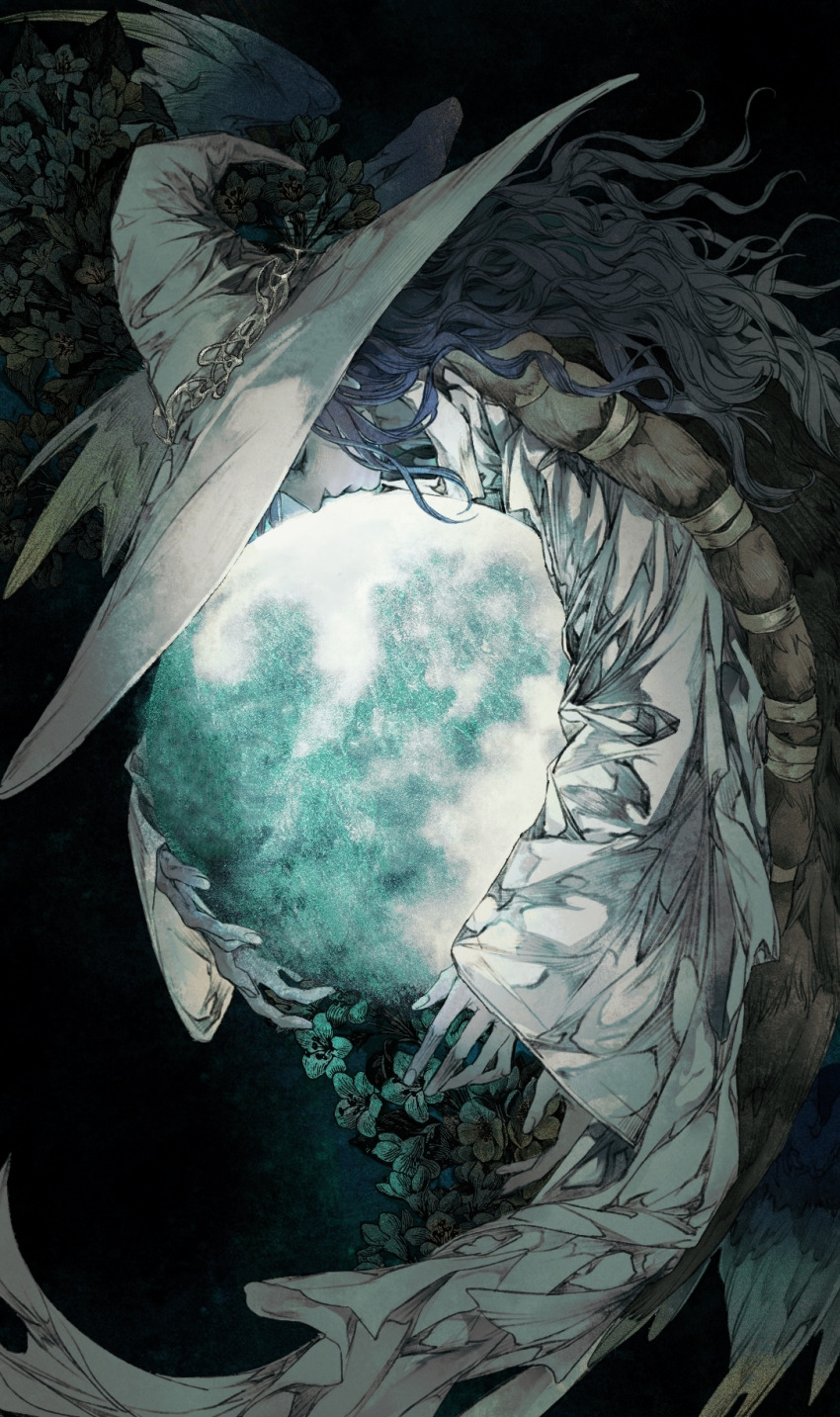 1girl, black_background, blue_hair, blue_skin, cloak, closed_eyes, colored_skin, commentary