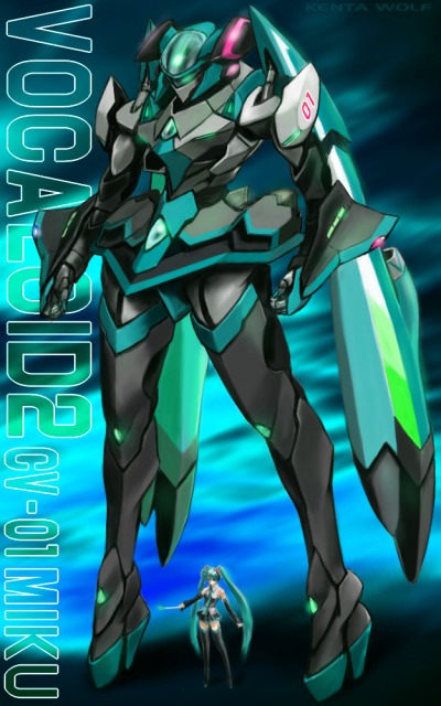 aqua_hair, hatsune_miku, high_heels, mecha, mechanization, mobile_singer_vocalion, no_humans, robot, shoes, thighhighs, twintails, vocaloid, zettai_ryouiki