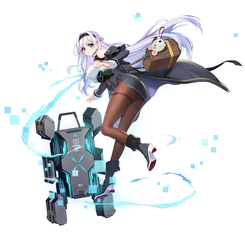 1girl, ankle_boots, bag, boots, brown_bag, brown_pantyhose, counter:side, dress