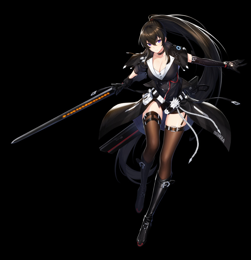 1girl, absurdly_long_hair, absurdres, awakened_yoo_mina_(counter:side), black_gloves, breasts, choker, cleavage