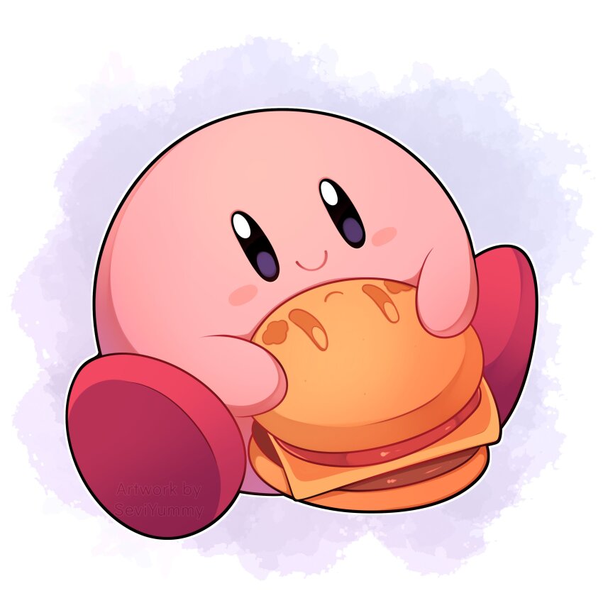 absurdres, blue_background, blush, blush_stickers, burger, closed_mouth, commentary, food