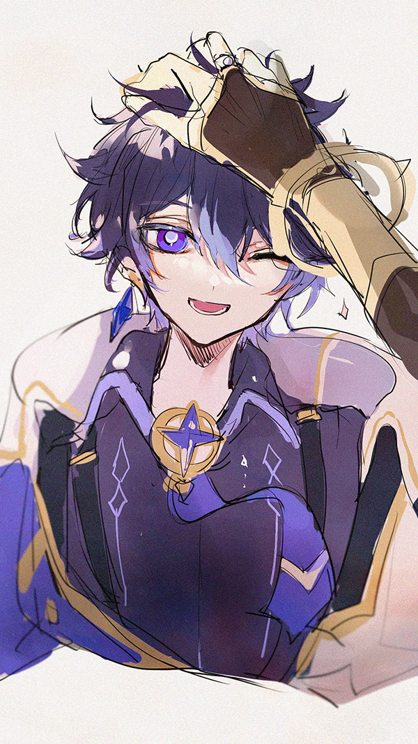 2boys, blue_eyes, blue_hair, blue_shirt, clamor_(elsword), collared_shirt, dark_blue_hair, earrings