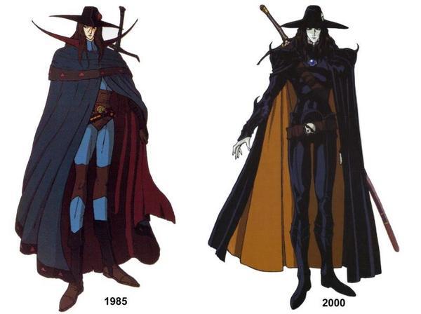 1980s_(style), 2000s_(style), boots, cape, cloak, comparison, d_(vampire_hunter_d), hat