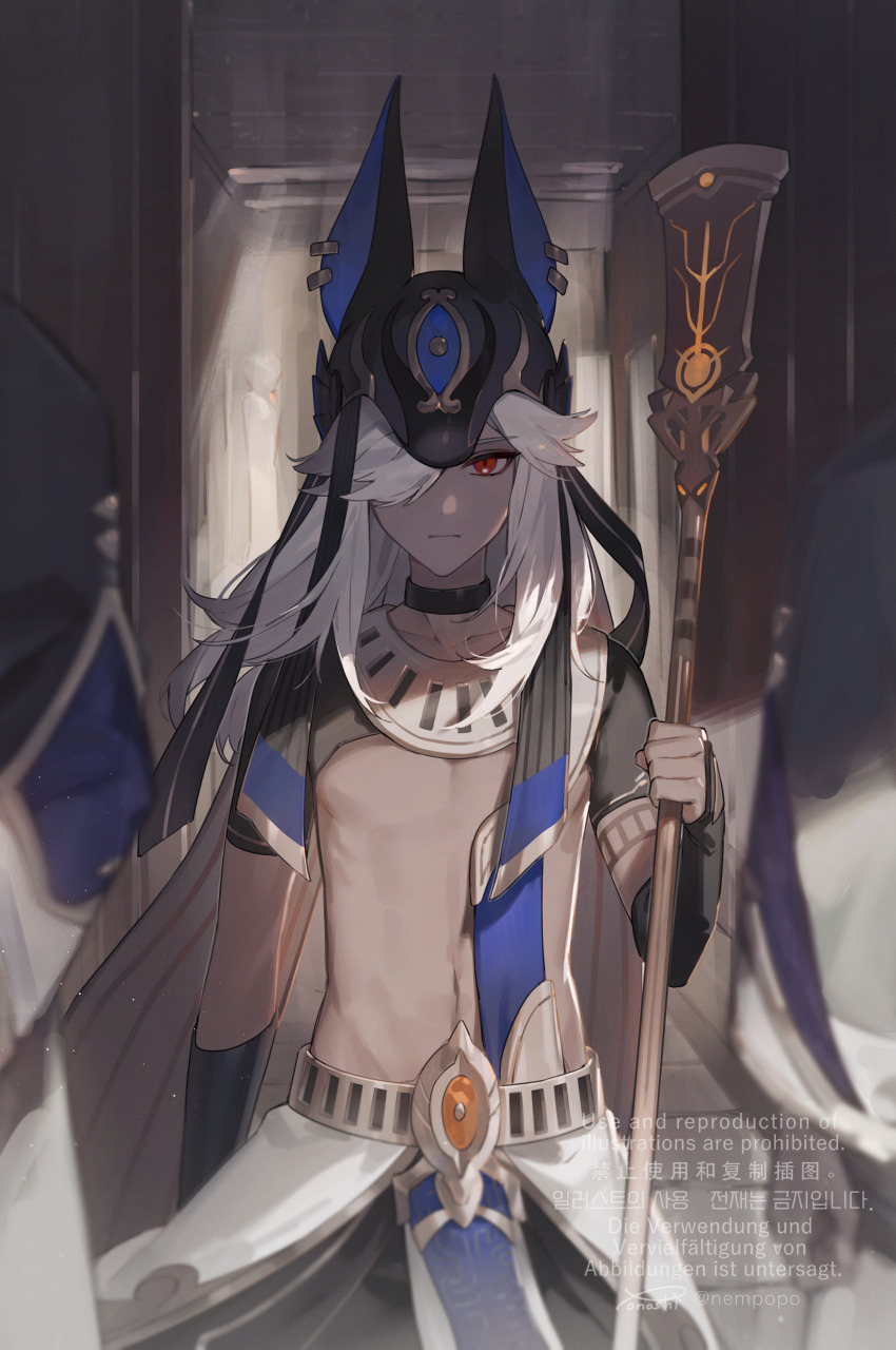 1boy, absurdres, animal_ears, animal_hat, arabian_clothes, artist_name, belt, black_choker