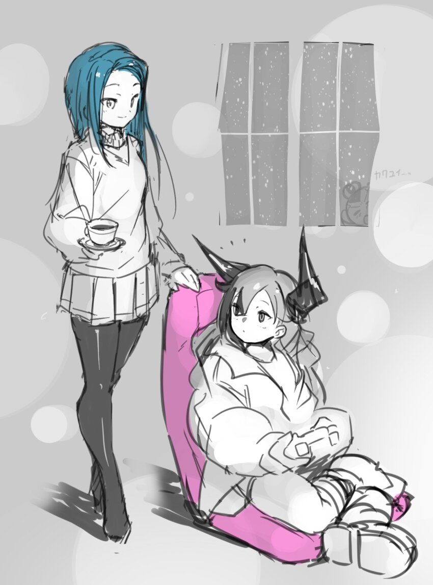 2girls, acedia_(magicami), artist_request, highres, horns, long_hair, magicami, multiple_girls