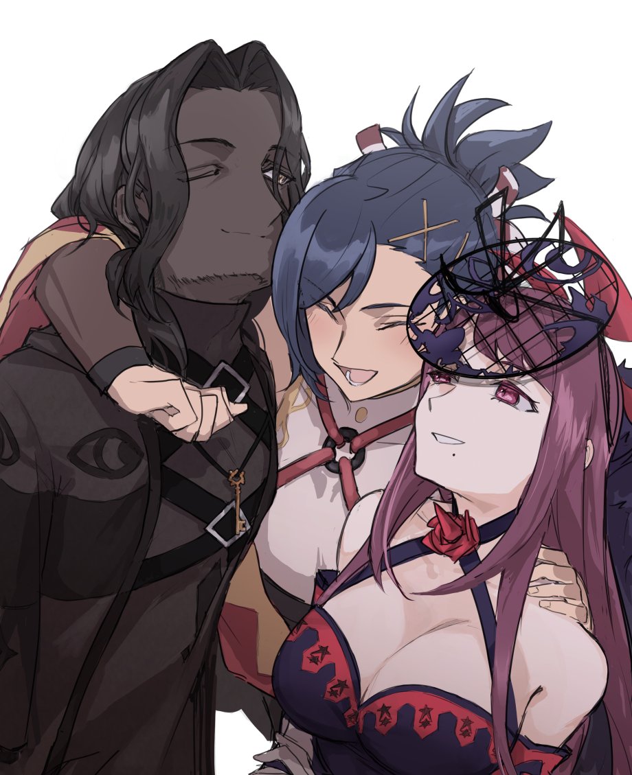 1girl, bare_shoulders, breasts, cleavage, dark, dark-skinned_male, dark_skin, dress