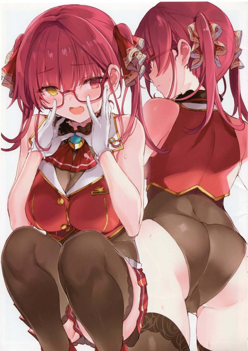 1girl, absurdres, ascot, ass, bare_shoulders, black_leotard, blush, breasts