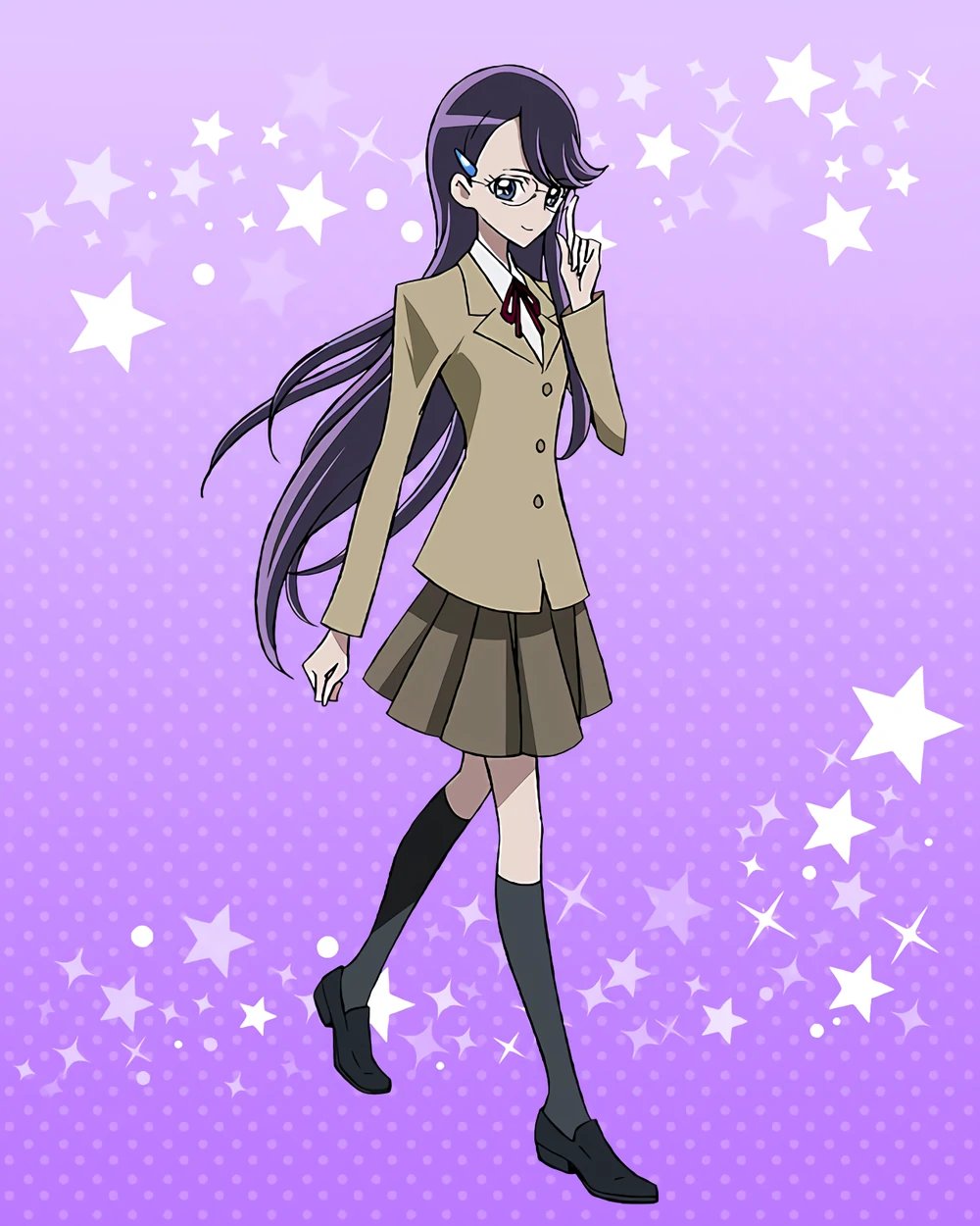 1girl, black_shoes, bow, bowtie, brown_jacket, brown_skirt, dress_shirt, full_body