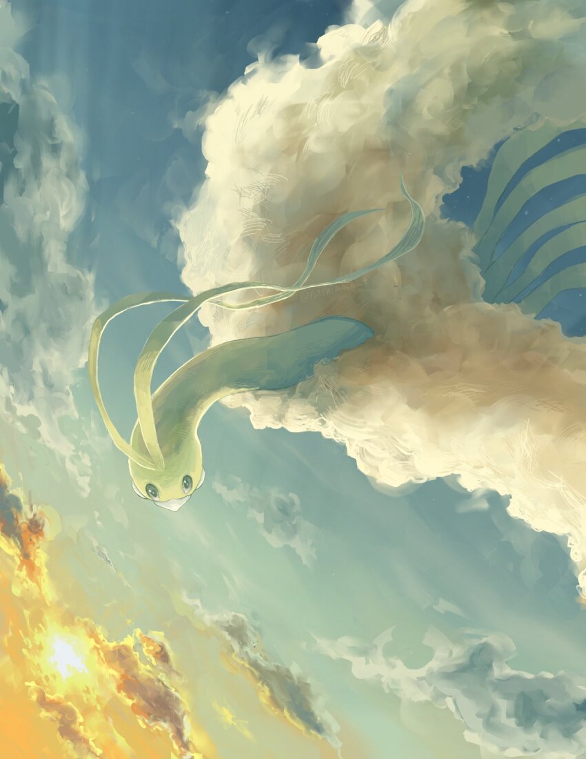 altaria, bird, cloud, commentary_request, flying, gen_3_pokemon, highres, nashimochi_4
