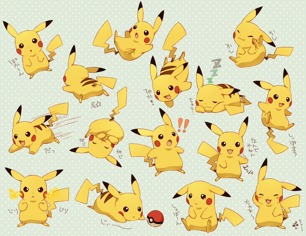 electricity, gen_1_pokemon, motion_lines, mugita_konomi, multiple_expressions, nintendo, no_humans, pikachu, poke_ball, poke_ball_(basic), pokemon, pokemon_(creature), sleeping, tears