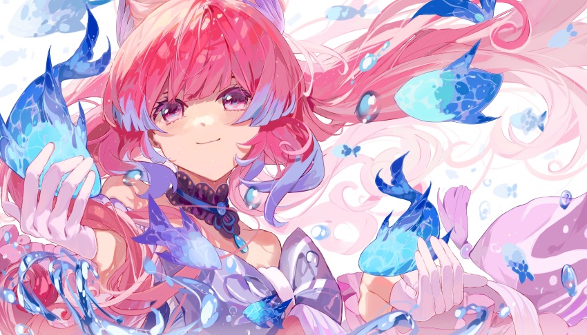 1girl, absurdres, blue_bow, blue_hair, bow, bubble, chinese_commentary, closed_mouth