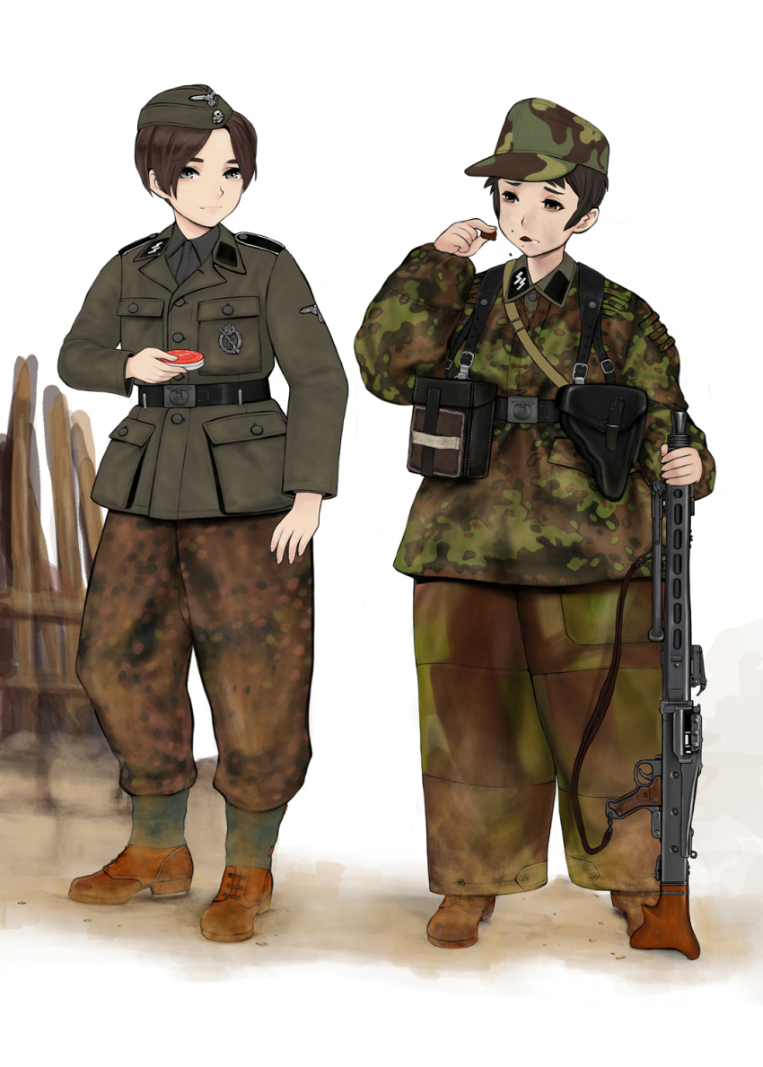 2girls, brown_hair, commentary, commentary_request, english_commentary, green_eyes, highres, johanna_(sebastian_z)