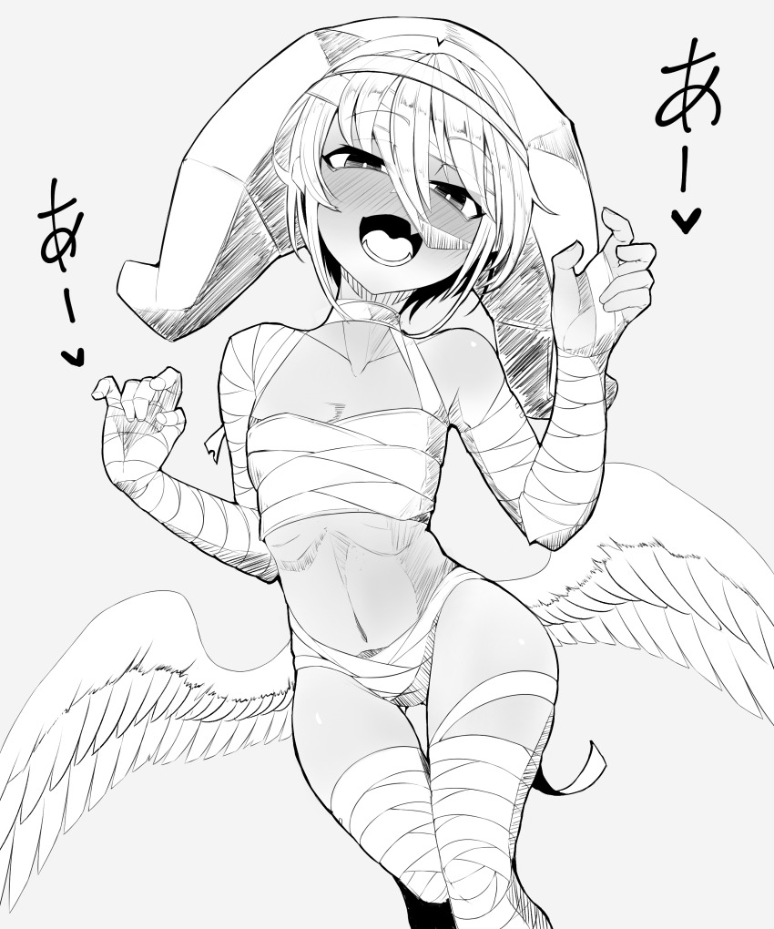1boy, absurdres, androgynous, angel_wings, bandaged_arm, bandaged_leg, bandages, blush