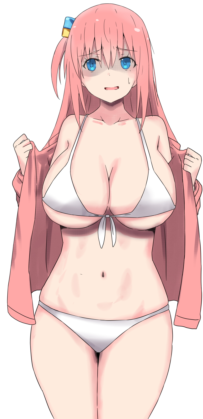 1girl, absurdres, bikini, blue_eyes, bocchi_the_rock!, breasts, cleavage, commentary_request