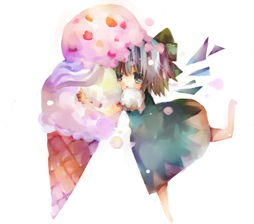 1girl, cirno, female_focus, food, from_side, ice_cream, in_food, kohinata_hemu