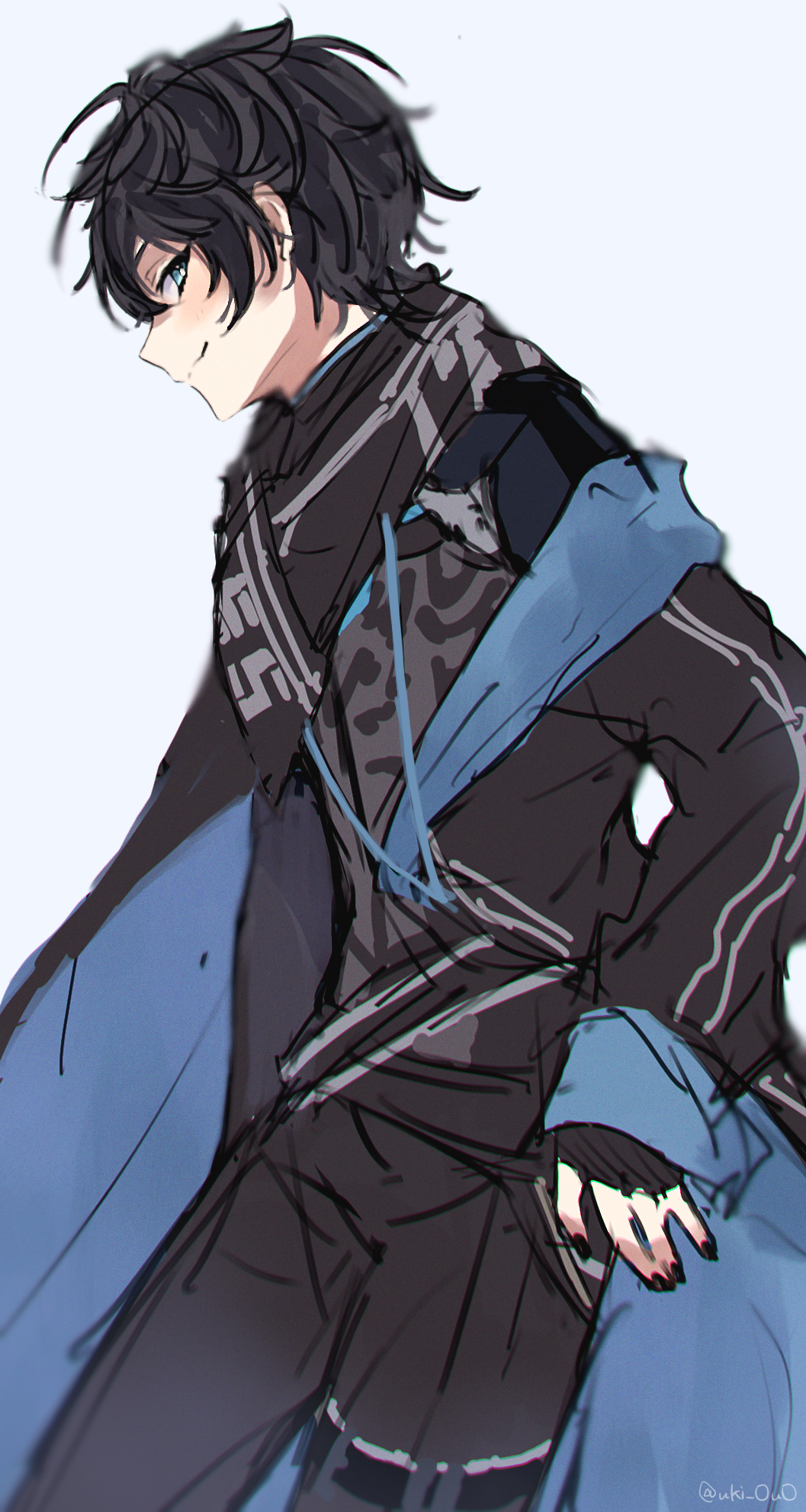 1boy, artist_name, axia_krone, axia_krone_(1st_costume), black_gloves, black_hair, black_jacket, black_nails