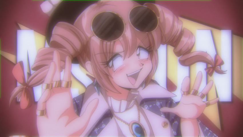 1990s_(style), 1girl, absurdres, araizumi_rui_(style), blue_gem, blush, brown_eyes, dress