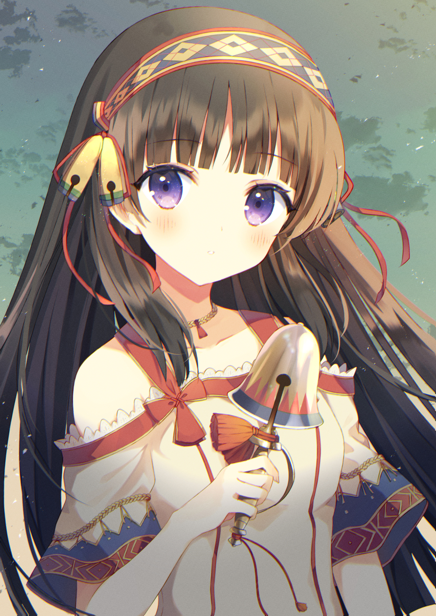 1girl, absurdres, aiyan, atelier_(series), atelier_shallie, bare_shoulders, black_hair, blunt_bangs