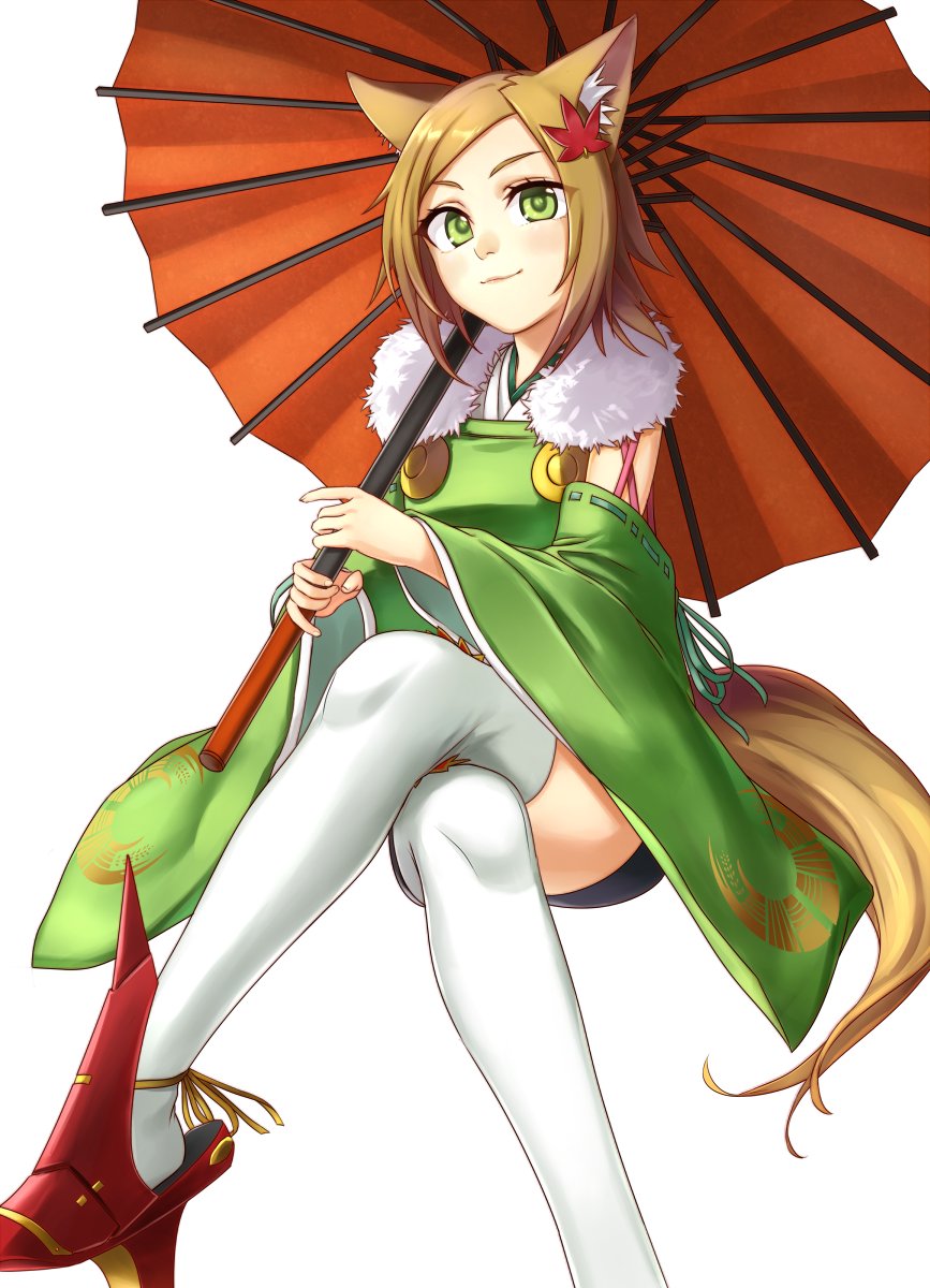 1girl, animal_ears, closed_mouth, crossed_legs, detached_sleeves, dress, fox_ears, fox_tail