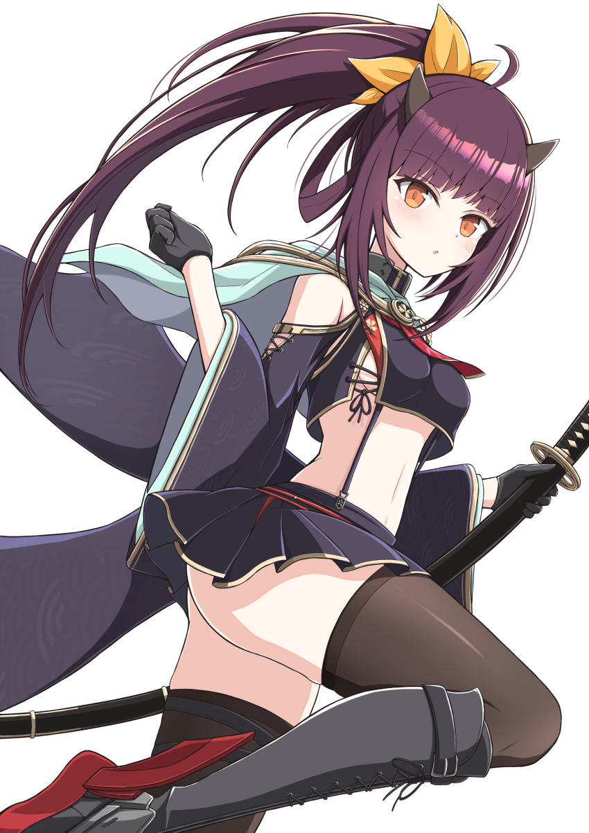 1girl, :o, ahoge, azur_lane, bare_shoulders, black_gloves, black_serafuku, black_shirt