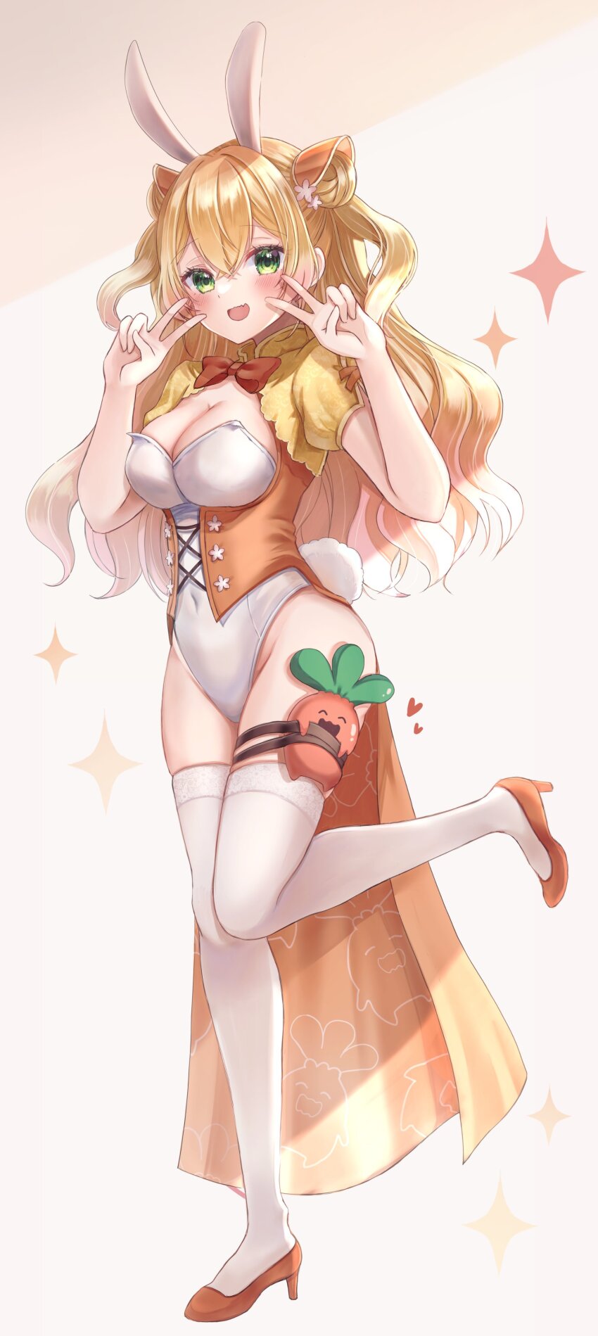 1girl, absurdres, animal_ears, arms_up, blonde_hair, blush, botamochi_(botabutasan), breasts