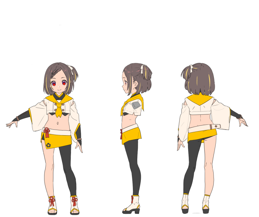 arms_at_sides, blonde_hair, braid, bridal_gauntlets, brown_hair, buttons, reference_sheet, closed_mouth