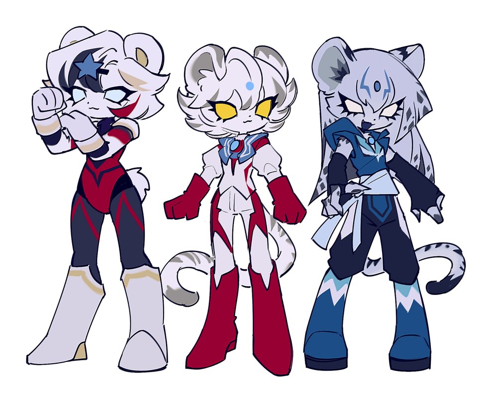 3girls, :3, animal_ears, blue_eyes, blue_footwear, blue_hoodie, boots, clenched_hands