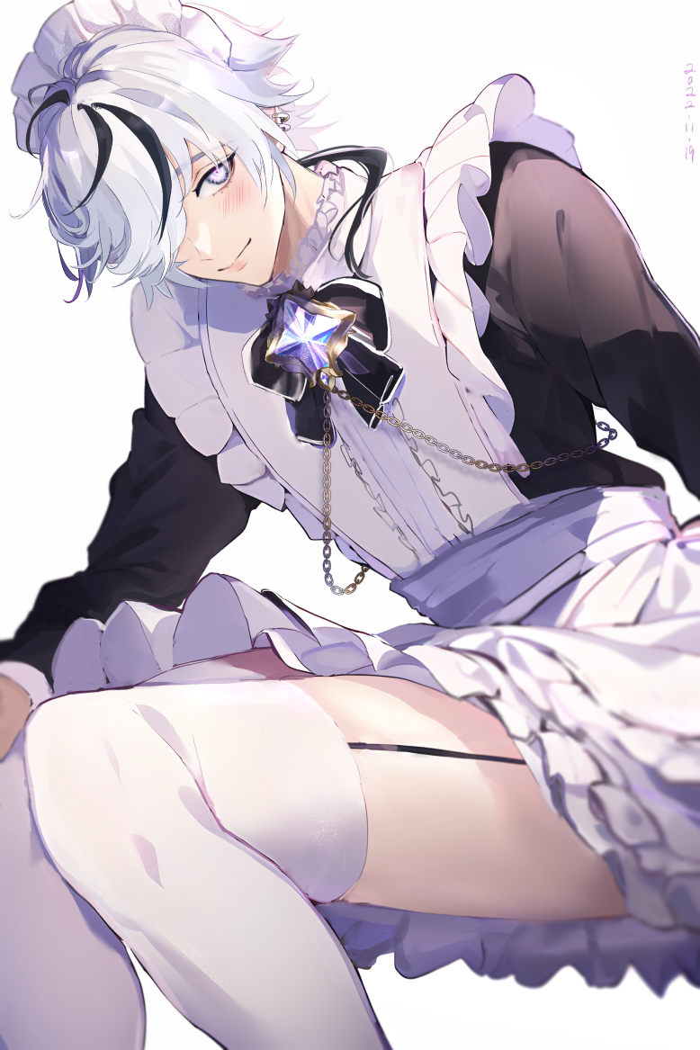 1boy, apron, black_dress, black_hair, blade_(lovable_enforcer)_(nu_carnival), blade_(nu_carnival), crossdressing, crossdressing_(mtf)